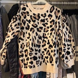 Leopard bell sleeve tunic length sweater